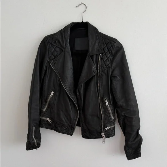 All Saints Black Leather Biker Jacket - Picture 1 of 7